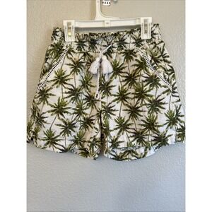 Briggs Womens Palm Tree Linen Blend Shorts S Boho Tropical Resort Casual Elastic
